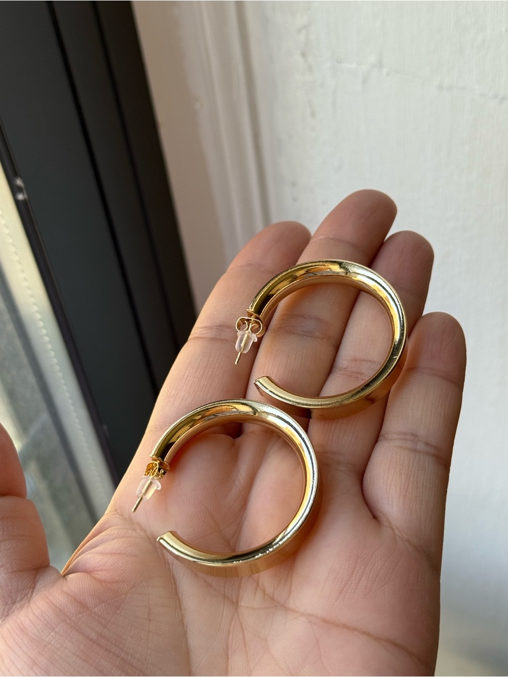 Polished Gold Tone Hoop Earrings — Sleek Everyday Hoops - Picture 5 of 5